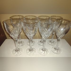 Lenox Lot of 8 Crystal Wine Glasses Elegant Exquisite Beautiful Gold Trim